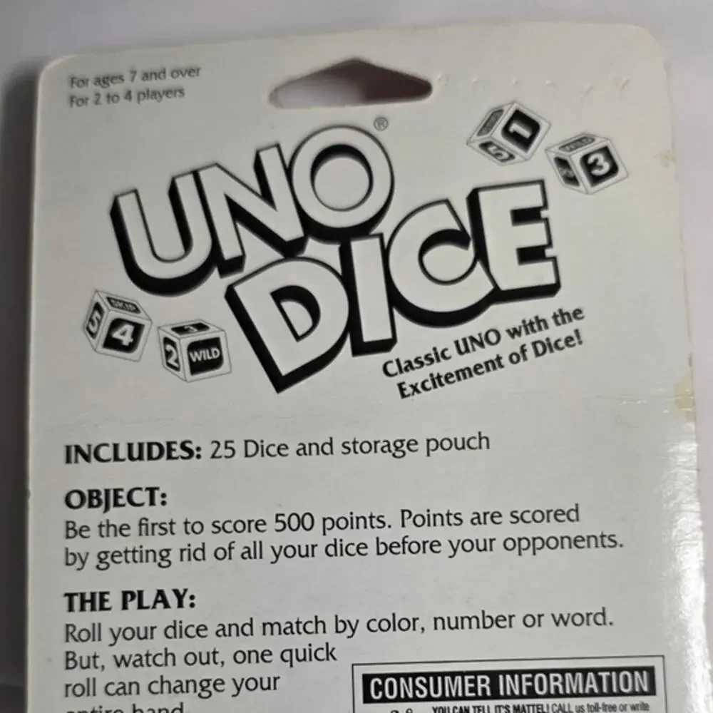NEW Vintage 1996 Matel UNO Dice Game Storage Pouch Family Fun Kids Multi Player
